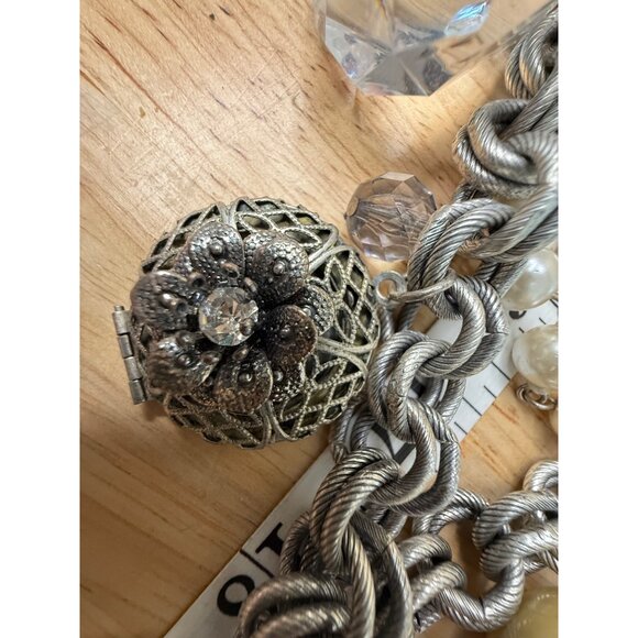 Lenora Dame Vintage Multi-Charm Necklace With Silver Chain & Pearl Strands Featu - Picture 5 of 16